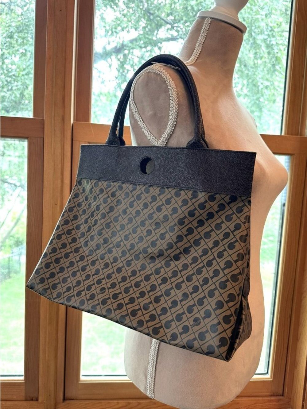 Gherardini Softy Brown Monogram Tote Bag Leather Trim Made in Italy